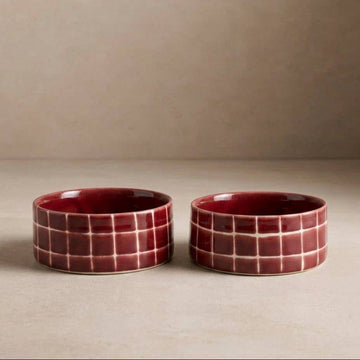 Pool Stoneware Pet Bowl 14cm Burgundy 2 Pieces Set by Egg Back Home