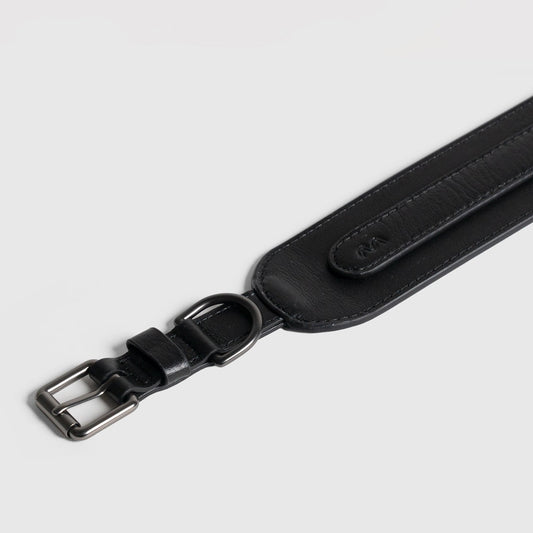 Masimalo koiran leveä nahkapanta, musta