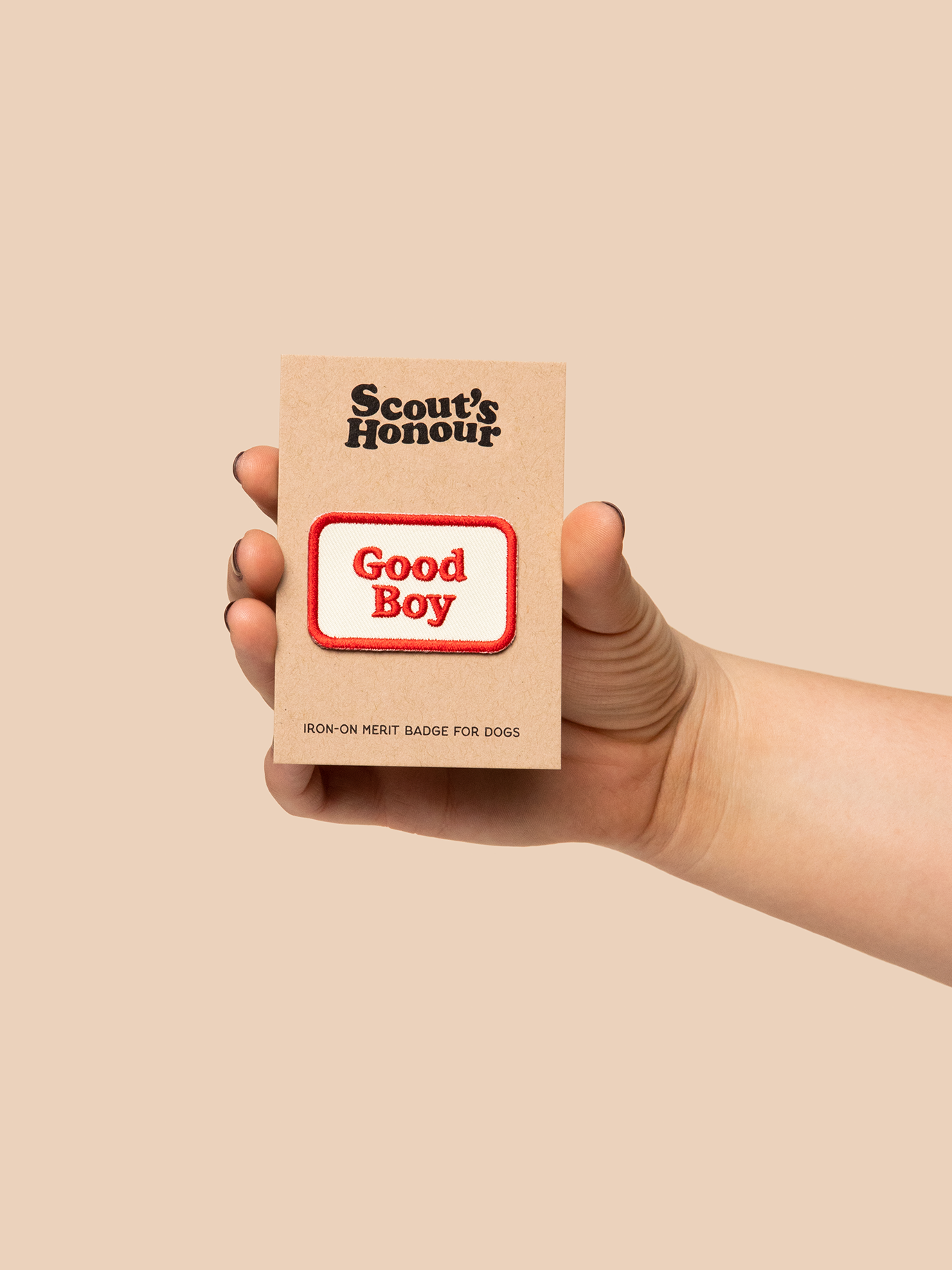 Scout's Honour Good Boy -silitettävä kangasmerkki koiralle