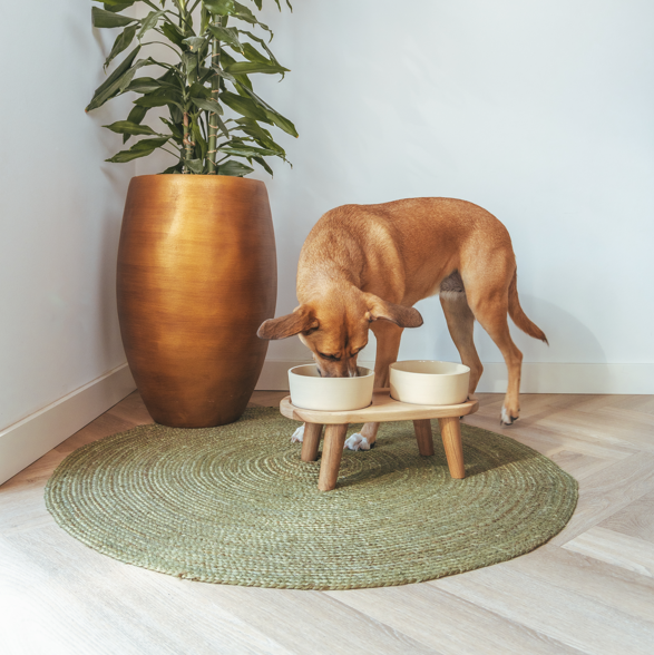 Puinen ruokakuppiteline L-kokoisille kulhoille