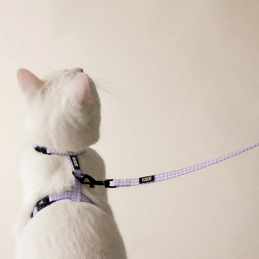 Cat Harness and Leash, Lavender Checkered