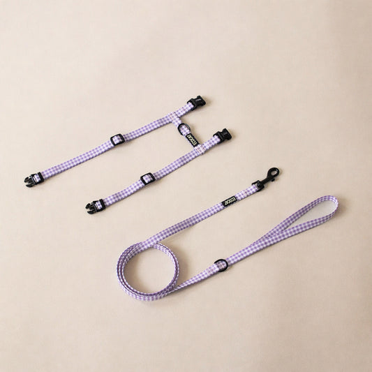 Cat Harness and Leash, Lavender Checkered