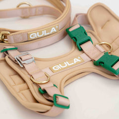Dog harness, beige & green